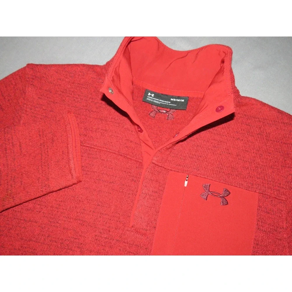 Under Armour Cold Gear Orange 1/4 Zip Pull Over Sweater Fleece Jacket Men's MED